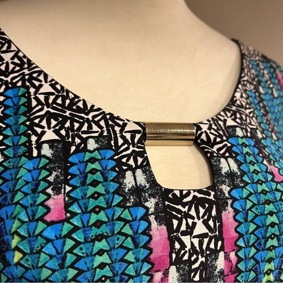 London Times Colorful Mosaic Shift short sleeve knee length Dress size 6 - Picture 2 of 12